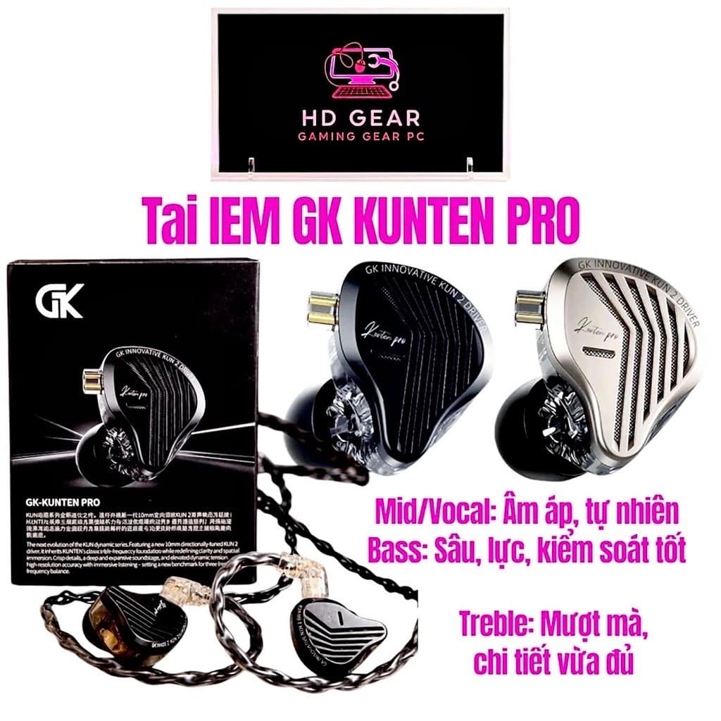 Tai nghe IEM nhét tai GK Kunten Pro | Gaming IEM HiFi | Driver KUN 2 10mm | Jack 3.5mm , Type-C - Hàng Chính Hãng