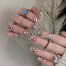 Đá nail giọt nước đa sắc, đính hoa 5 cánh trang trí móng – Gói 50 viên 4