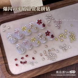 Đá nail giọt nước nhiều màu 3x4mm, đính hoa 5 cánh trang trí móng – Gói 50 viên 5