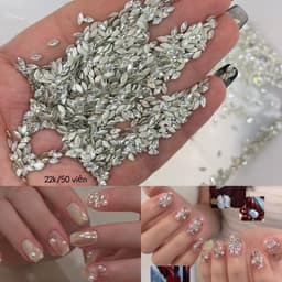 Đá nail hình lá nhọn trắng trong, đính hoa trang trí móng – Gói 50 viên 1