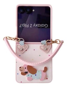 [SẴN HOẢ TỐC] Ốp ZFLIP 8 - Z FLIP 7 - Z FLIP6 - FLIP5 5G phủ da mịn hoạ tiết cún dachshund dễ thương kèm dây quai da tim 4