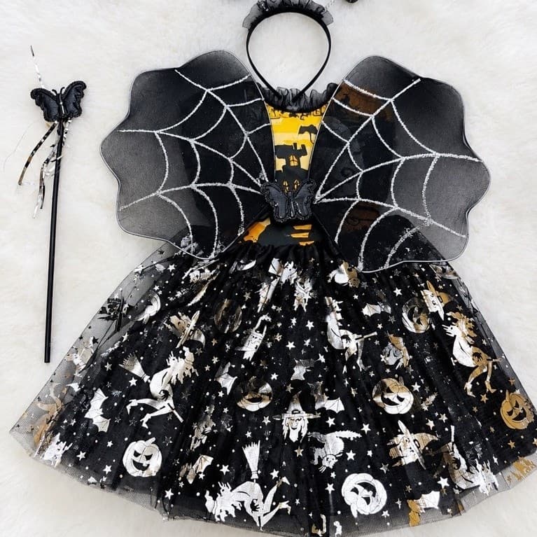 Com bộ bộ cánh váy phù thủy hóa trang Halloween siêu đẹp cho bé gái
