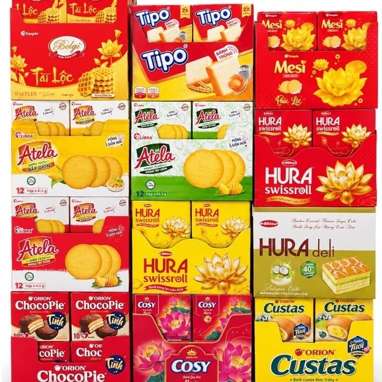 Lốc 12 Hộp Bánh Lễ Bánh Pháp Chocopie/Custas/ Cosy/ Tipo/ Atela/ Mesi/Hura/ Pháp Challot/ Belgi lễ