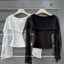 Áo Kiểu Nữ Hở Lưng Phối Voan Che Bắp Tay, Áo 3 Lỗ Nữ Phối Voan 7