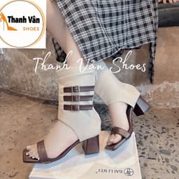 (D0490) Boot nữ 3 quai khoá đế vuông cao 5 phân  -   Thanh Vân Shoes - Bốt nữ/Cao gót 8
