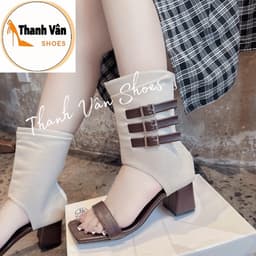 (D0490) Boot nữ 3 quai khoá đế vuông cao 5 phân  -   Thanh Vân Shoes - Bốt nữ/Cao gót 1