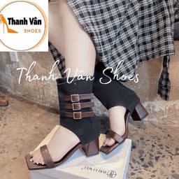 (D0490) Boot nữ 3 quai khoá đế vuông cao 5 phân  -   Thanh Vân Shoes - Bốt nữ/Cao gót 3