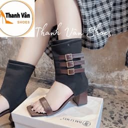 (D0490) Boot nữ 3 quai khoá đế vuông cao 5 phân  -   Thanh Vân Shoes - Bốt nữ/Cao gót 5