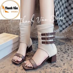 (D0490) Boot nữ 3 quai khoá đế vuông cao 5 phân  -   Thanh Vân Shoes - Bốt nữ/Cao gót 7
