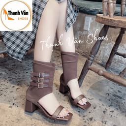 (D0490) Boot nữ 3 quai khoá đế vuông cao 5 phân  -   Thanh Vân Shoes - Bốt nữ/Cao gót 2