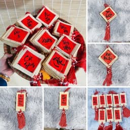mành tre giấy đỏ in chữ thư pháp mini treo cây, cành đào, cành mai, trang trí Tết... - Xinh Decor 1