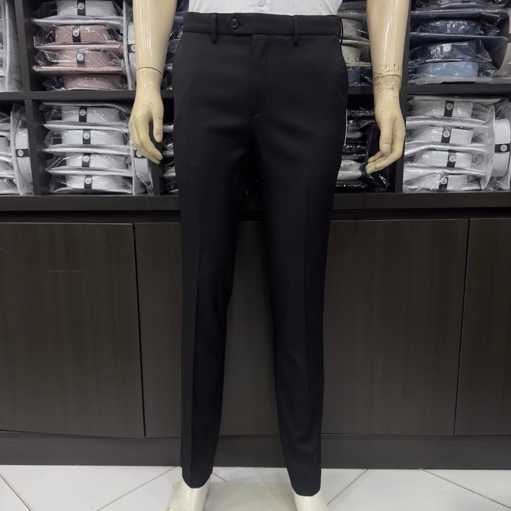 Quần âu nam Owen màu đen regular fit tăng đơ 2 cạp vải  polyester nano QRT262108PT