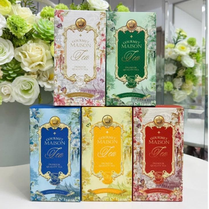 vỏ hộp trà trang trí giỏ quà tết - vỏ hộp chè "Maison Tea" mẫu mới 2027 - Xinh Decor