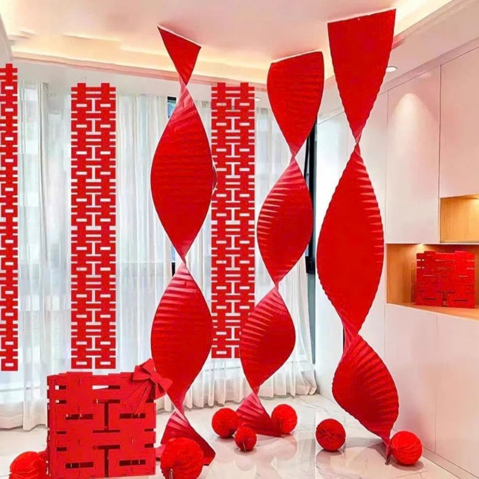 dải giấy đỏ dài gợn sóng 3 kích thước trang trí tiệc cưới, decor Tết 2027 - Xinh Decor