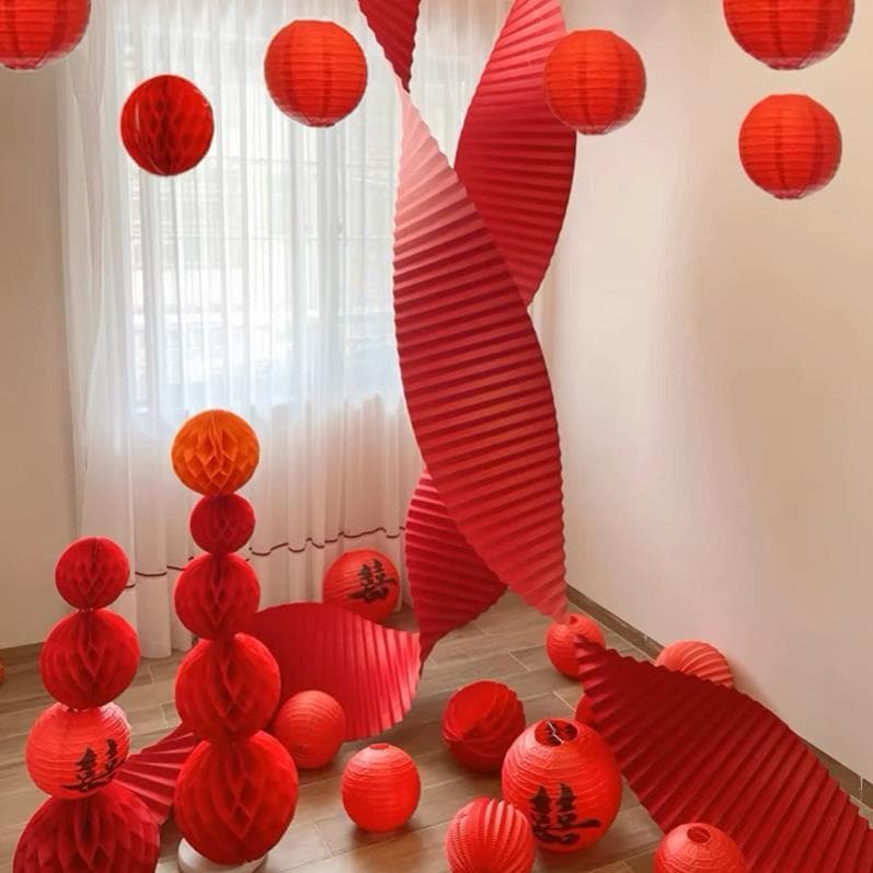 dải giấy đỏ gợn sóng trang trí lễ cưới, decor tết, tiệc sinh nhật - Xinh Decor