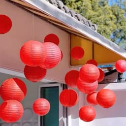 cầu giấy đỏ, lồng đèn vải, lồng đèn đỏ, quả cầu đỏ trang trí Tết, trung thu decor - Xinh Decor 5