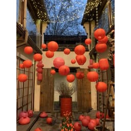 cầu giấy đỏ, lồng đèn vải, lồng đèn đỏ, quả cầu đỏ trang trí Tết, trung thu decor - Xinh Decor 7