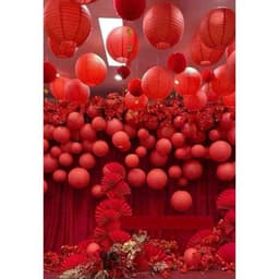 cầu giấy đỏ, lồng đèn vải, lồng đèn đỏ, quả cầu đỏ trang trí Tết, trung thu decor - Xinh Decor 9