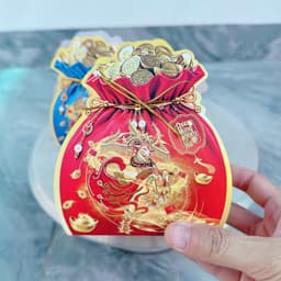 vỏ hộp hình hũ tiền thần tài 2 mặt màu đỏ,vàng đựng trà bánh kẹo decor giỏ quà Tết 2027 - Xinh Decor 7