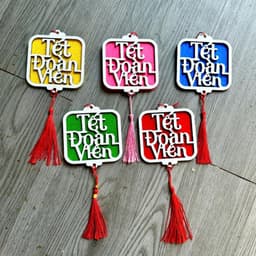 Combo 5 Thẻ Gỗ Liễn Gỗ Treo "Tết Đoàn Viên" Vải Dạ Tua Rua 2 Size 8.5x9.5cm và 6.5x8cm Decor Tết - Xinh Decor 4