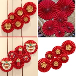 Set 6 Quạt giấy đỏ may mắn trang trí tết đã gấp sẵn, quạt trang trí nhà cửa hút tài lộc - Xinh Decor 1