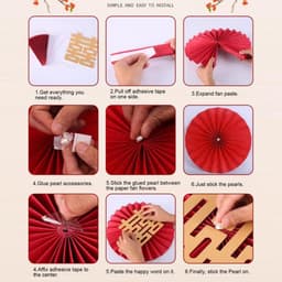 Set 6 Quạt giấy đỏ may mắn trang trí tết đã gấp sẵn, quạt trang trí nhà cửa hút tài lộc - Xinh Decor 2