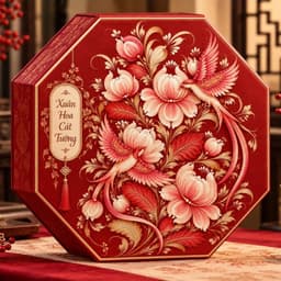 [Combo 2-3-5 Hộp] vỏ hộp bát giác "Xuân Hoa Cát Tường" đựng bánh kẹo, vỏ hộp làm giỏ quà tết mẫu mới 2027 - Xinh Decor 7