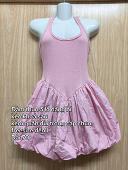 [2hand] Set đầm thun 3 lỗ dáng bí kéo khoá sau kèm quần đùi trong cạp chun hồng baby freesize đến L 2