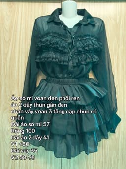 [2hand] Set 3 món (có bán rời) áo sơ mi voan phối ren + áo 2 dây thun gân + chân váy voan 3 tầng cạp chun có quần đen 2