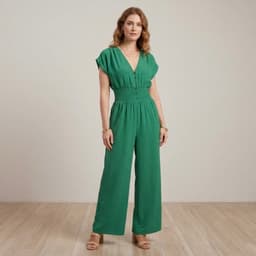 [ Hiền BigSize] Jumpsuit Nữ Dáng Dài Cổ V, Voan Xốp 1 lớp - Đồ Bay Nữ Ống Rộng Bo Chun Eo Tôn Dáng Che Khuyết Điểm 1
