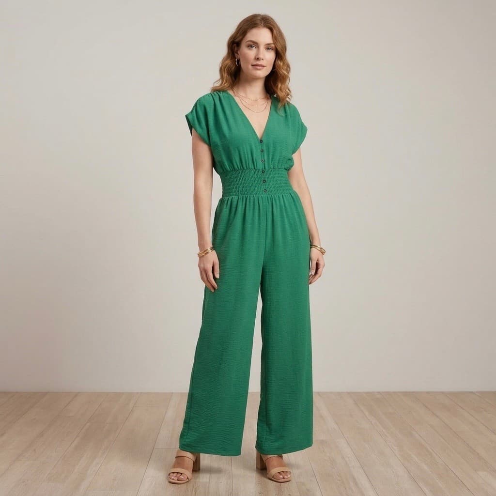[ Hiền BigSize] Jumpsuit Nữ Dáng Dài Cổ V, Voan Xốp 1 lớp - Đồ Bay Nữ Ống Rộng Bo Chun Eo Tôn Dáng Che Khuyết Điểm