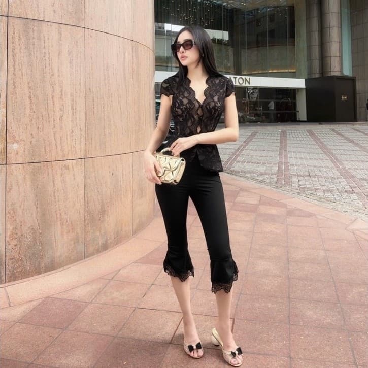 Set áo ren tay con quần lửng phối ren trẻ trung quyến rũ