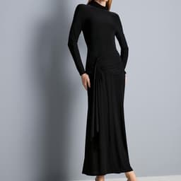 [ Hiền BigSize] Áo Thun Dài Tay Cổ Lọ Nữ Thun Lạnh Co giản Mạnh Ôm Body Vạt Rủ Nhún Eo,Màu Đen Cá Tính Hàn Quốc 1