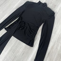 [ Hiền BigSize] Áo Thun Dài Tay Cổ Lọ Nữ Thun Lạnh Co giản Mạnh Ôm Body Vạt Rủ Nhún Eo,Màu Đen Cá Tính Hàn Quốc 4