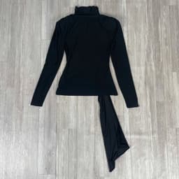 [ Hiền BigSize] Áo Thun Dài Tay Cổ Lọ Nữ Thun Lạnh Co giản Mạnh Ôm Body Vạt Rủ Nhún Eo,Màu Đen Cá Tính Hàn Quốc 3