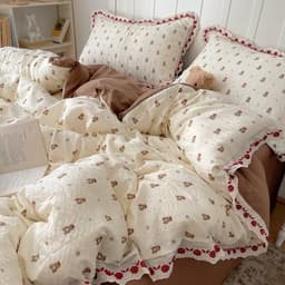 Bộ Vỏ Chăn Ga Gối 4 món Cotton Đũi Sợi Tre Mềm Mịn, Họa Tiết 3D Dễ Thương (Không Kèm Ruột) 4