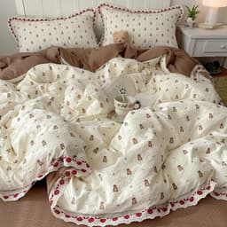 Bộ Vỏ Chăn Ga Gối 4 món Cotton Đũi Sợi Tre Mềm Mịn, Họa Tiết 3D Dễ Thương (Không Kèm Ruột) 6