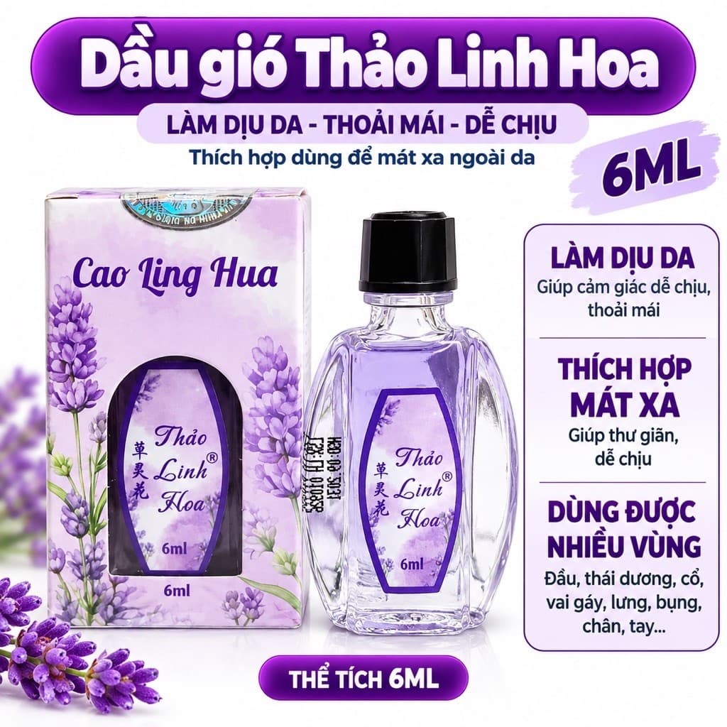 Dầu Gió Thảo Linh Hoa 6ml – Hương Hoa Oải Hương, Làm Dịu Da, Dùng Massage Ngoài Da