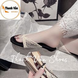 (G0355)Cao gót kẹp quai vải cao 3 phân  -   Thanh Vân Shoes - Dép thời trang/Cao gót 5