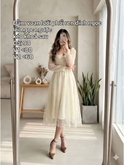 [2hand] Đầm voan lưới phối ren đính ngọc lỗi ngọc ngược kéo khoá sau size XS 1