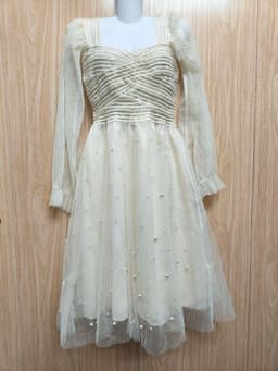 [2hand] Đầm voan lưới phối ren đính ngọc lỗi ngọc ngược kéo khoá sau size XS 3