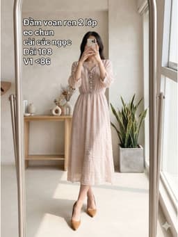 [2hand] Đầm voan ren 2 lớp hồng vỏ đỗ eo chun cài cúc ngọc size S M nhỏ 1