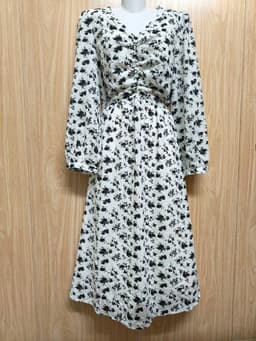 [2hand] Đầm voan hoa 2 lớp nhún ngực cúc bọc khoá kéo sườn size M L 3