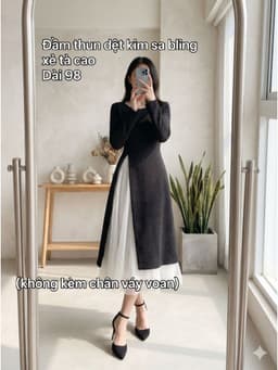 [2hand] Đầm thun đen dệt kim sa bling xẻ tà cao size L XL 1