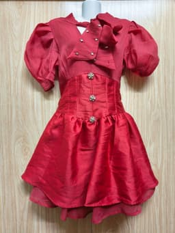 [2hand] Đầm voan phối tafta đỏ đô đính đá buộc nơ cổ kéo khoá sau size S M nhỏ 3