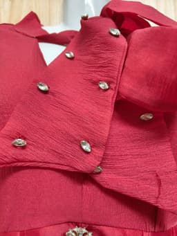 [2hand] Đầm voan phối tafta đỏ đô đính đá buộc nơ cổ kéo khoá sau size S M nhỏ 5