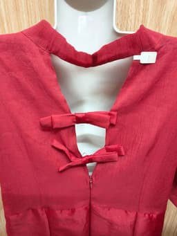 [2hand] Đầm voan phối tafta đỏ đô đính đá buộc nơ cổ kéo khoá sau size S M nhỏ 6