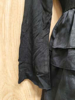 [2hand] Đầm thun đen dài tay phối voan tầng 2 lớp bệt vai kéo khoá sườn size S 5