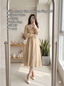 [2hand] Đầm nhung tăm phối ren lông thỏ buộc nơ voan eo chun lót nỉ mỏng size S M nhỏ 1