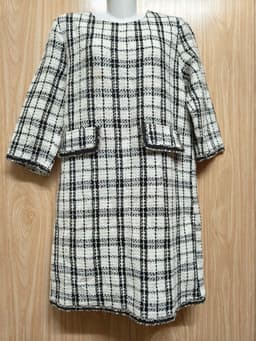 [2hand] Đầm dạ tweet mềm tay lỡ dáng suông ngắn kẻ sọc caro kéo khoá sau có lớp lót size S M 3
